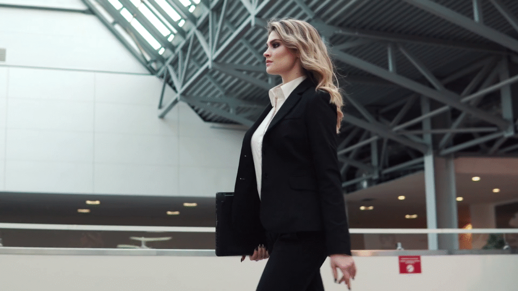woman with suit walking