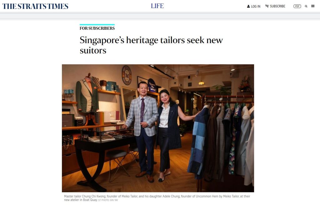 Featured in The Straits Times: Singapore’s heritage tailors seek new suitors